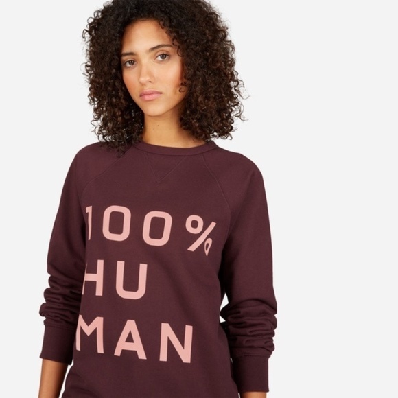 EVERLANE The 100% Human Typography Maroon Cotton Pullover Sweatshirt Sz M - Picture 1 of 9